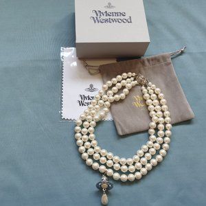 NWT Vivienne Westwood Drop Pearl Silver Necklace